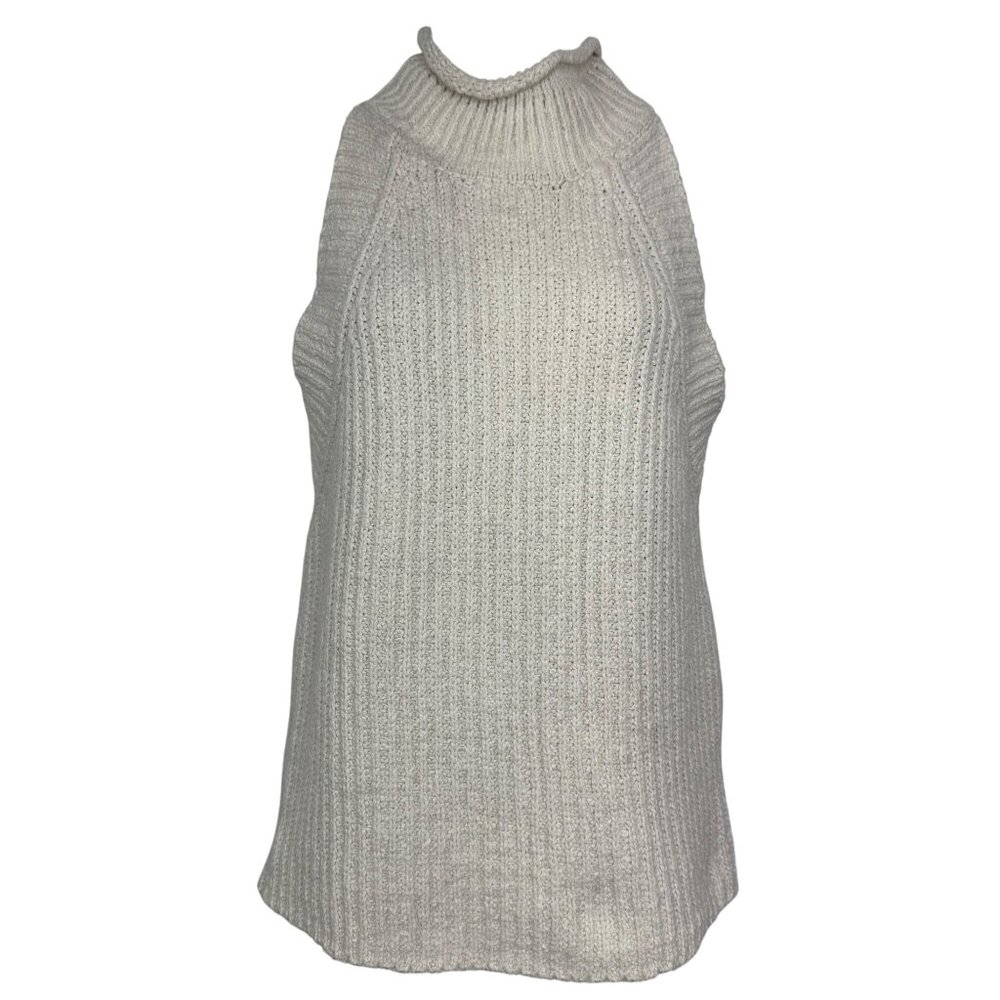 by Anthropologie Cream Sleeveless Halter Mock Neck Knit Tank Top Women's sz M